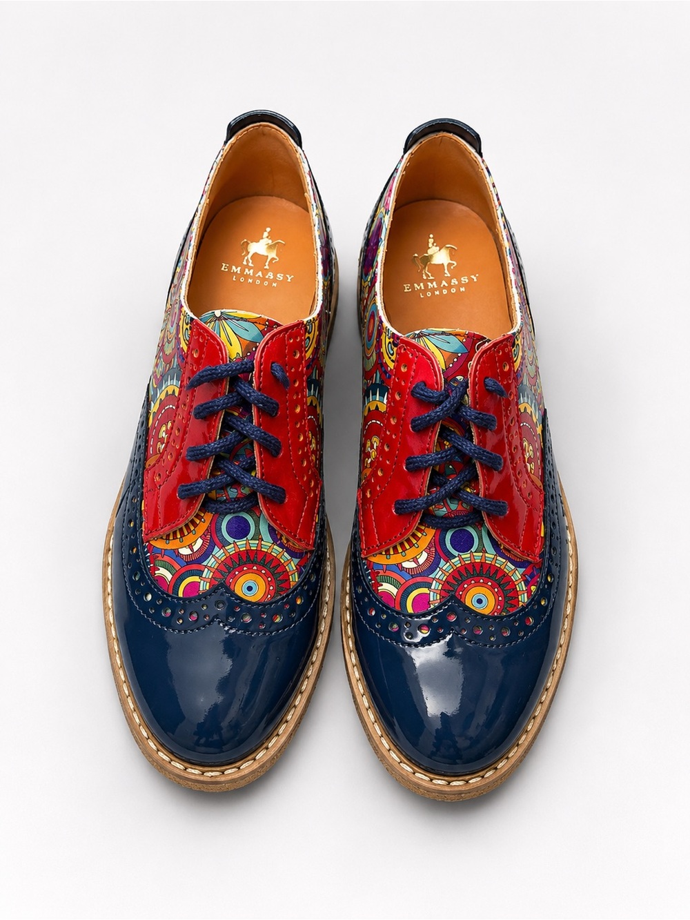 Embassy London Women's The Artist Navy Multi Lace-Up Oxford Shoe SZ 8
